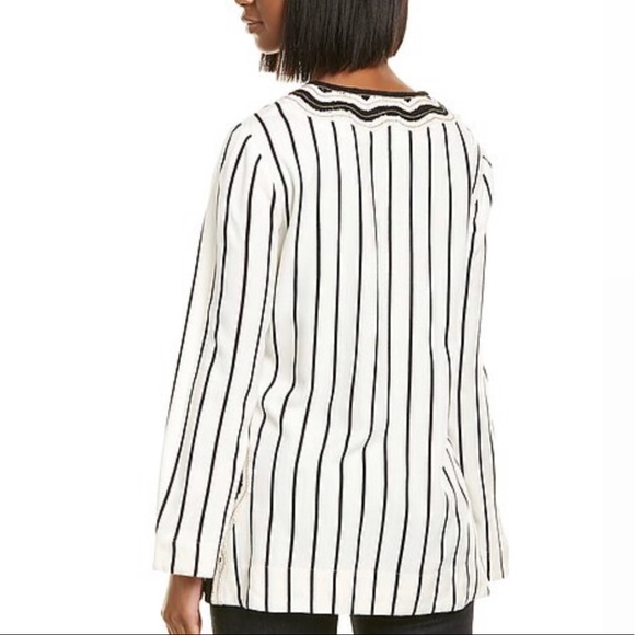 NEW Tory Burch Long Sleeve Stripe Tunic Top Size 2 Rayon Slub Stripe Tunic $348 - Picture 2 of 9